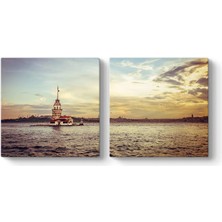 Kız Kulesi Gün Batımı Tablosu 83 x 40-2 Parçalı
