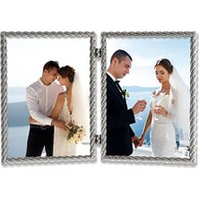Prime Frames 5x7 Menteşeli Çift Fırçalı Nikel Metal Resim Çerçevesi Halat Tasarımlı