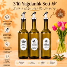 Mafa Home 3'lü Cam Yağdanlık Seti Başlıklı Sirke Zeytinyağı Ayçiçekyağı Şişesi Yağlık 750 ml