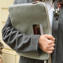 K'ai&Vrosi 13" - 14" Inç Uyumlu Kanvas Fermuarlı Gri Laptop Kılıfı