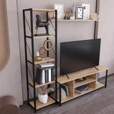 The Violett Jattebo Tv Ünitesi Seti Metal ve Meşe Modern Minimalist Tasarım 160X40X26 cm