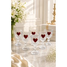 6 Lı Kristal Cam Kahve Yanı Su Bardağı Kalp Bardak Kalpli 75ML
