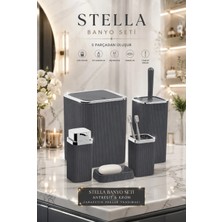 Okyanus Home Stella Antrasit Kromlu Çizgili Kare 5'li Banyo Seti