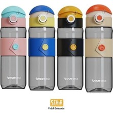 Vuralsin38 Cocosmile 580ML Silikon Gövde Düğme Desenli Rahat Içim Tritan Çocuk Matarası (Mavi)