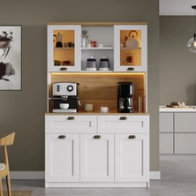 Midoser Vionna Kahve Köşesi - Cam Kapaklı, LED Aydınlatmalı, Çok Amaçlı Modern Mutfak Dolabı 120CM