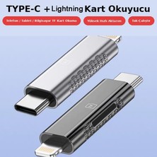 Vuralsin38 Otg Lightning + Usb-C Girişli Sd/tf (Microsd) Kart Okuyucu, USB Bellek Klavye Mouse Destekli Tak Çalıştır Telefon Tablet Veri Aktarım Adaptörü, Metal Gövde | RXY-118