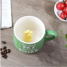 Vuralsin38 Day Dollar Yeşil Porselen Kupa 350 ml Dolar Simgeli Sürprizli Bereket Motivasyon,yeşil