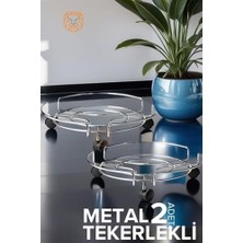 Metal Saksı Altlığı Tekerlekli 2 Li Set Krom, 719698