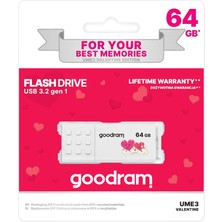 Vuralsin38 Goodram 64GB USB Bellek USB 3.2 Gen 1 Bellek, 60MB/S Okuma Hızı, 20MB/S Yazma Hızı, 0°c – 70°c Çalışma Sıcaklığı, Windows, Macos, Linux Uyumlu, Sevgililer Günü Baskılı, UME3-0640W0R11-V, Beyaz