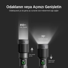 Vuralsin38 Bix Flashlight BX5101FL 60W Led, Max. 2300 Lümen Parlaklık ve 850 Metreye Kadar Uzun Menzilli, Şarj Edilebilir, LED Güç Göstergeli ve Çok Modlu Kamp Acil Durum Için Kompakt El Feneri