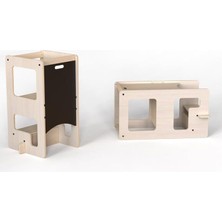 Defne Store Mamatoyz Flip 3'ü 1 Arada Ahşap Öğrenme Kulesi, Yazı Tahtası ve Aktivite Masası Terracotta, Doğal Ahşap Malzeme