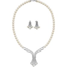 Birinci1926 Zirkon Taşlı Doğal İnci Küpe Kolye İkili Set