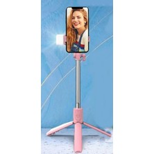 Vuralsin38 LED Işıklı Selfie Çubuğu Bluetooth Kumandalı Kablosuz Tripot Selfie Monopod Selfie Stick (Pembe)