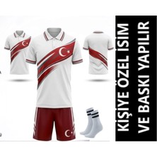 Yenteks Kişiye Özel Isim Numara Yazılır Türkiye Milli Takım  Çocuk Futbol  Forması  Y02 Yakalı Özel Tasarım Beyaz Kırmızı Çorap Hediyeli