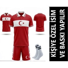 Yenteks Özel Isim Yazılır Türkiye Milli Takım  Çocuk Futbol  Forması  Y03 Yakalı Özel Tasarım Kırmızı Beyaz Çorap Hediyeli
