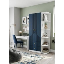 By Cino BYCİNO Cenova 2 Kapaklı 2 Çekmeceli Raflı Modern Tasarım Mdf Membran Kapak Lambiri Lacivert Gardırop