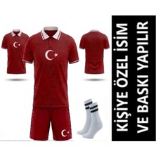 Yenteks Özel Isim Yazılır Türkiye Milli Takım  Çocuk Futbol  Forması  Y04 Yakalı Özel Tasarım Kırmızı Beyaz Çorap Hediyeli