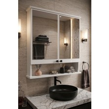 Orysa Design Ad-3 Raflı Banyo Dolabı, 2 Kapaklı Lavabo Üstü Aynalı Banyo Dolabı - Beyaz