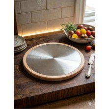 Rabo Craft Paslanmaz Çelik ve Gürgen Ağcı Çift Taraflı Kesme Tahtası ve Sunum Tabağı 28 cm