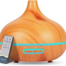 Açık Ahşap Desenli Uzaktan Kumandalı Ultrasonik Aromaterapi Difüzör – 7 Renk LED Işıklı Hava Nemlendirici (17X15 Cm, 300 Ml)