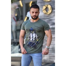 Madmext Baskılı Haki Tişört 4028