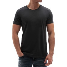 Madmext Bisiklet Yaka Basic Tişört Füme 3006