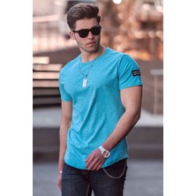 Madmext Yırtık Detaylı Mavi T-Shirt 2883
