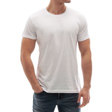 Madmext Bisiklet Yaka Basic Tişört Beyaz 3006