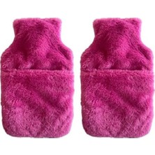 Sıcak Su Torbası 2 Adet,cepli Pembe Peluş Termofor 32,5X17,5CM 1500 ml