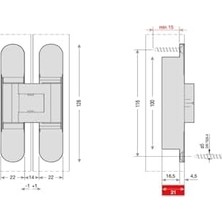 Gizli Menteşe 128X22 mm 60 kg Mat Antik Bronz Renk Tek Ebat HG105HT01 Abm