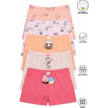 Özkan Underwear Özkan 41602 5'li Paket Kız Çocuk Karışık Renkli Desenli Pamuklu Yumuşak Rahat Şort Boxer