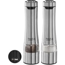Die Grup Russell Hobbs Elektrikli Tuz ve Karabiber Öğütücü Seti, Baharat Değirmenleri, Paslanmaz Çelik, Seramik Öğütücü, Öğütme Derecesi Ince ve Iri Ayarlanabilir, LED Aydınlatma, Pilli, Gümüş