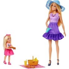 Die Grup Barbie Malibu ve Chelsea Kıyafetleri ve Aksesuarları Barbie Aile ve Dostlar Serisi Bebekler ve Aksesuarlar, 2 Bebek ve 9 Aksesuar ile Piknik Temalı Oyun Seti JBF43