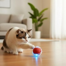 Die Grup Kedi Oyuncak Topu – Sessiz Motorlu, Kuyruklu Kedi Oyuncağı, Karışık Renk