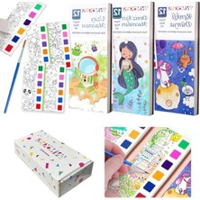 Die Grup Renk Paletli Sulu Boya Etkinlik Seti, Kendin Yap (Dıy) Kitap Ayracı, Çocuklar ve Yetişkinler Için 3 Adet Yeni Nesil Sulu Boya Defteri ve 3 Adet Sulu Boya Fırçası Dahil (Deniz Kızı-Renkli Dünya-Uzay)