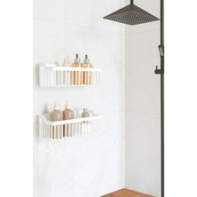 Die Grup Banyor Yapışkanlı Banyo Rafı, 2'li Banyo Düzenleyici Organizer Banyo Duş Rafı Şampuanlık, Plstik Beyaz