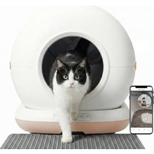 Die Grup Haustier CB002 Kameralı Akıllı Otomatik Kedi Tuvaleti, App ile Uzaktan Kontrol, 72LT Hazne, 7lt Çöp Haznesi (Beyaz-Bej)