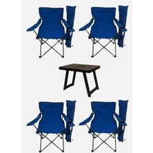 Die Grup Katlanabilir 4 Adet Mavi Kamp Sandalyesi ve 50X40 cm Plastik Masa Seti