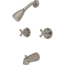 KB248AX Çift Saplı Küvet ve Duş Bataryası Dekorlu Çapraz Kulp, Nikel, 12,5 cm Musluk Erişimi