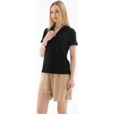 Fashion Friends 26Y0147K1 Kadın V Yaka Cepli T-Shirt