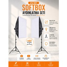Rabsev 2'li Softbox Aydınlatma Seti 50x70 cm 2 Metre Işık Ayağı Fotoğraf Video YouTube Canlı Yayın