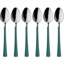 6 Parça Çay Kaşığı Seti, Paslanmaz Çelik, Gümüş Yeşil, 11 Cm, 70 Gram, El Yıkama