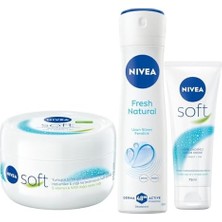 Vuralsin38 Kadın Sprey Deodorant Fresh Natural 150 Ml+ Soft Nemlendirici Bakım Kremi 300 ml + Soft Krem 75 ml