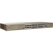 Tenda 24PORT 250W Full Poe TEF1126P-24-250W 10/100/ 2X1000 1x Sfp Yönetilemez Switch Rackmount