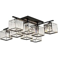 Vuralsin38 AV-60230-8BSY Siyah Boyalı Modern Avize E27 Metal Kristal 80CM
