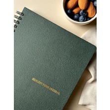 12 Haftalık A5 Beslenme ve Kilo Takip Planlayıcı Defter | Spiralli, Deri Kapaklı, Günlük ve Haftalık Takip | Healthy Journal (Haki)