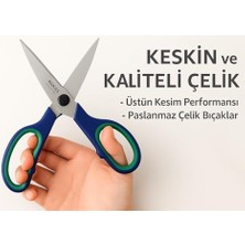 21.5 cm Paslanmaz Çelik Büyük Ofis Makası – Ergonomik Kauçuk Saplı, Yeşil-Lacivert Renkli, Ev & Büro Tipi