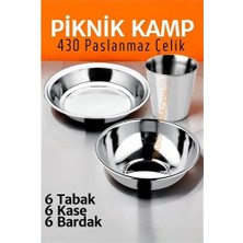 Mey İthalat Mey Ithalat® Paslanmaz Çelik Tabak Kase Bardak Seti Kamp Piknik Seti 18 Adet 721505