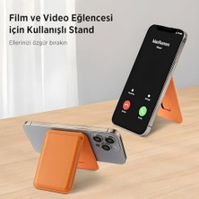 Bix Tmw4 Magsafe Uyumlu Kart Taşıma ve Telefon Stand Özellikli Katlanabilir Manyetik Deri Cüzdan ve Kartlık Uyumlu (Kahverengi)