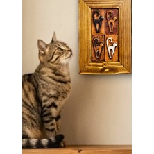 Toprakana Art Rustik Bohem El Yapımı Seramik Kedi Duvar Panosu Ahşap Çerçeveli 15X23 cm